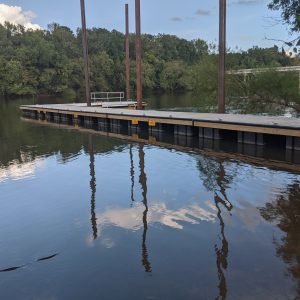 Boat launch extending in the water at Veterans Park Loop Trail